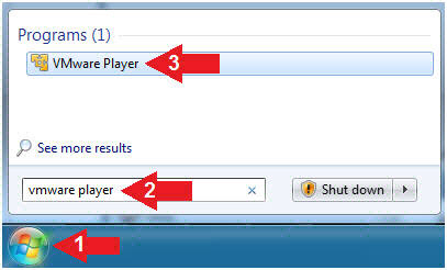 Programs (1) VMware Player 3 See more results vmware player 2 X Shut down 1 