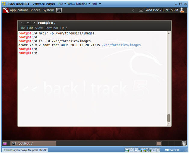 ? BackTrackSR1 - VMware Player File - Virtual Machine Help Applications Places System 2 Wed Dec 28, 9:15 PM & x root@bt: / Fi