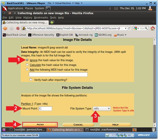 ?? BackTrack5R1 - VMware Player File - Virtual Machine Help Applications Places System 2 Thu Dec 29, 1:02 PM & Collecting det